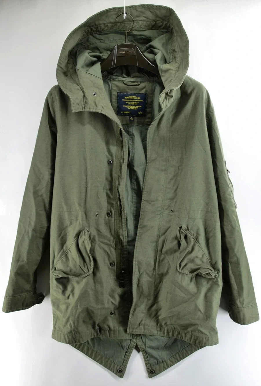 Alpha Industries Fishtail Parka Jacket Hooded Army Coat Men's Size Small